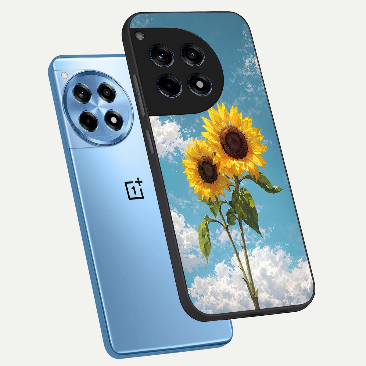  Sunlit Daisy Glow phone case For OnePlus 12R showing premium glass back cover with detailed artwork