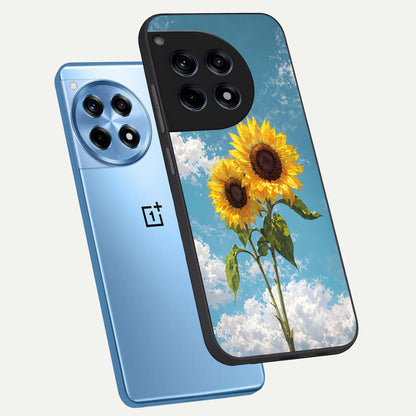  Sunlit Daisy Glow phone case For OnePlus 12R showing premium glass back cover with detailed artwork