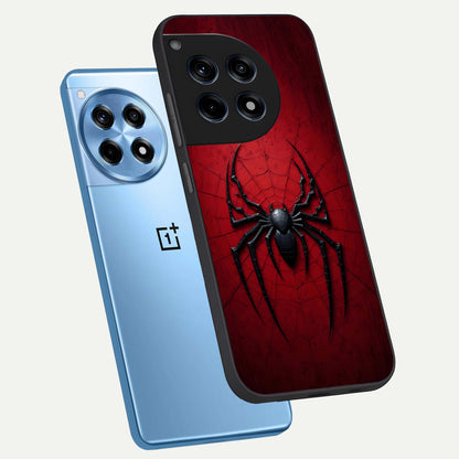  Superhero Web Emblem phone case For OnePlus 12R showing premium glass back cover with detailed artwork