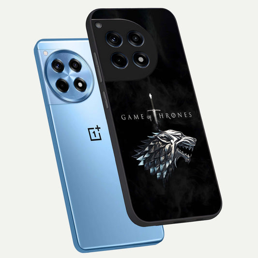  Throne Wolf Legacy phone case For OnePlus 12R showing premium glass back cover with detailed artwork