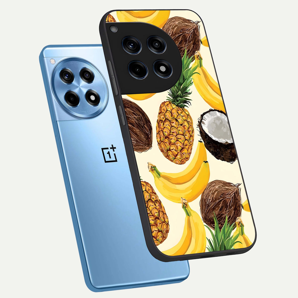  Tropical Fruit Mood phone case For OnePlus 12R showing premium glass back cover with detailed artwork