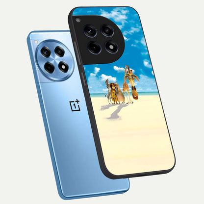  Tropical Fun Squad phone case For OnePlus 12R showing premium glass back cover with detailed artwork