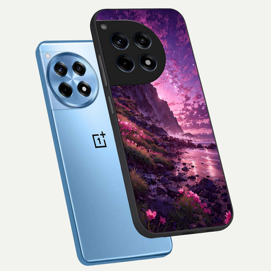  Twilight Blossom Coast phone case For OnePlus 12R showing premium glass back cover with detailed artwork