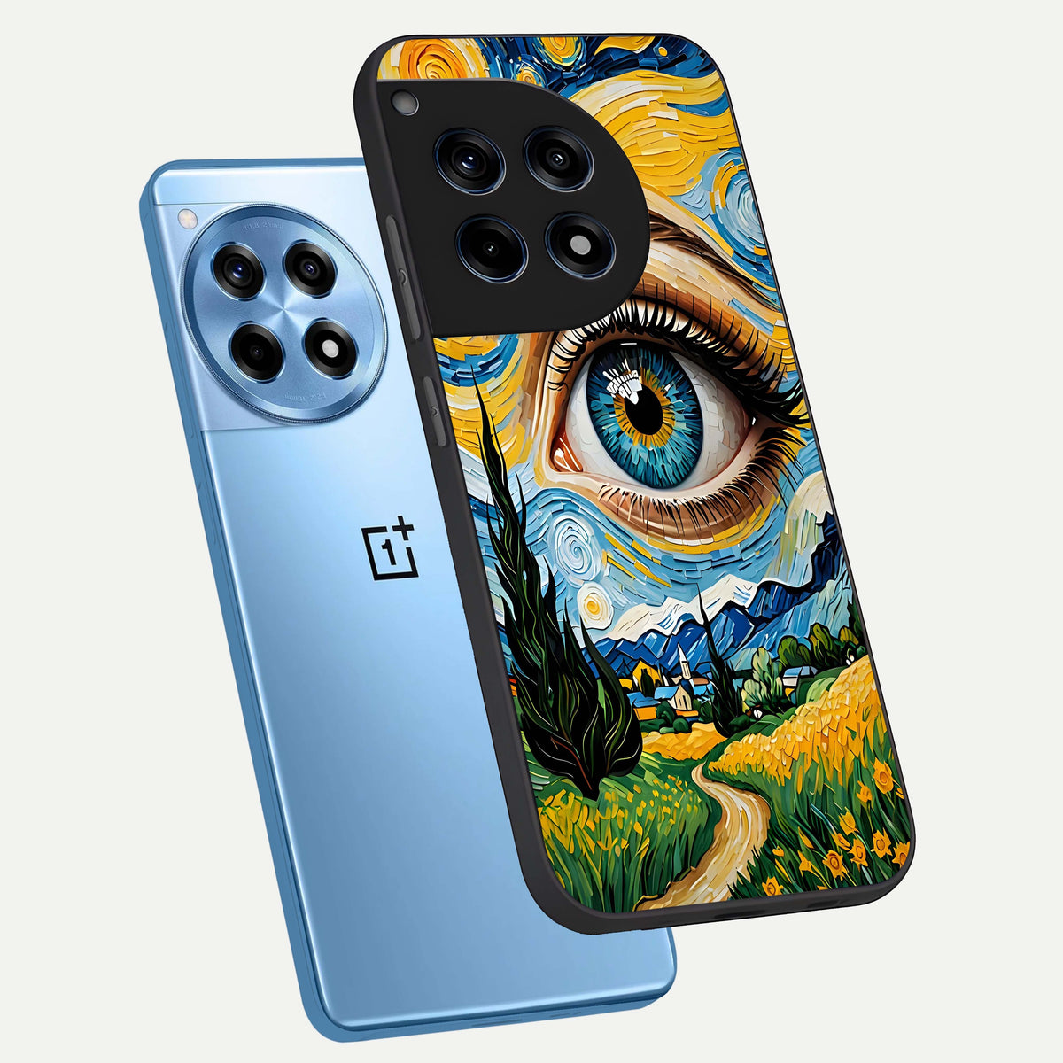  Van Gogh Eye phone case For OnePlus 12R showing premium glass back cover with detailed artwork
