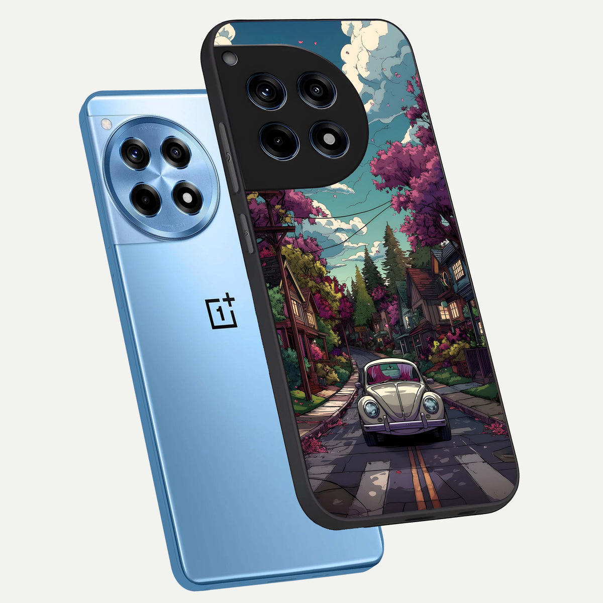  Vintage Street Drive phone case For OnePlus 12R showing premium glass back cover with detailed artwork