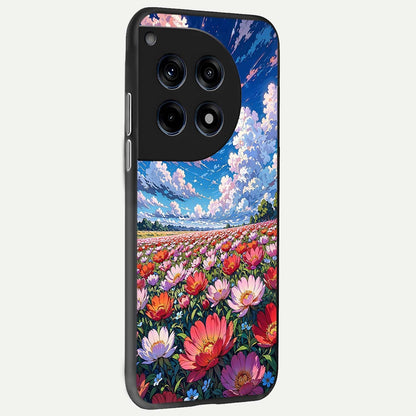  Blossom Sky Field back cover For OnePlus 12R slim fit glass case with vibrant aesthetic design
