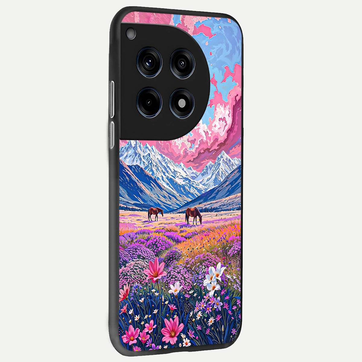  Blossom Valley Dream back cover For OnePlus 12R slim fit glass case with vibrant aesthetic design
