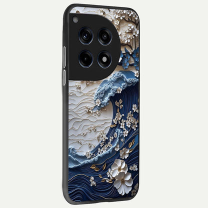  Blossom Wave Art back cover For OnePlus 12R slim fit glass case with vibrant aesthetic design