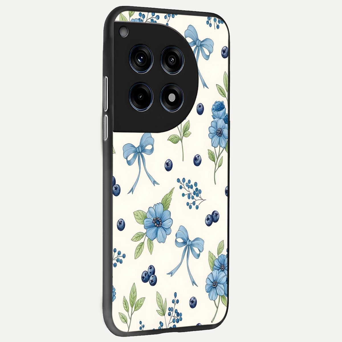 Blue Flower And Bow back cover For OnePlus 12R slim fit glass case with vibrant aesthetic design