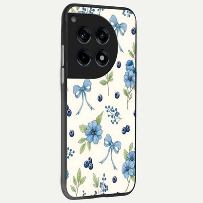  Blue Flower And Bow back cover For OnePlus 12R slim fit glass case with vibrant aesthetic design