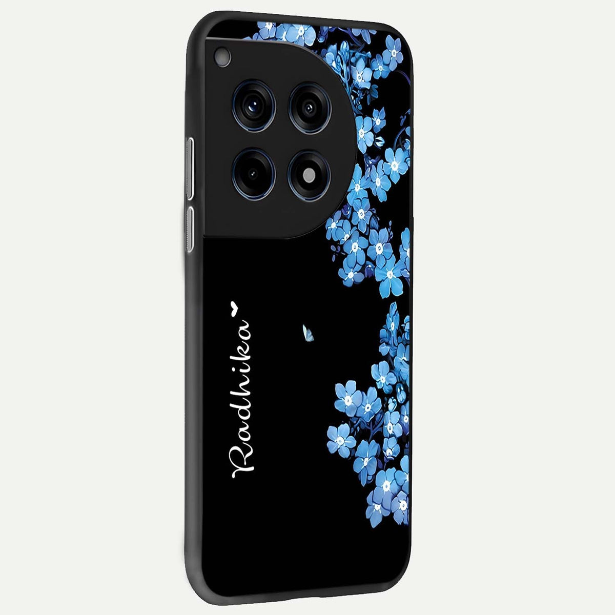  Blue Petal Dream Custom Name back cover For OnePlus 12R slim fit glass case with vibrant aesthetic design