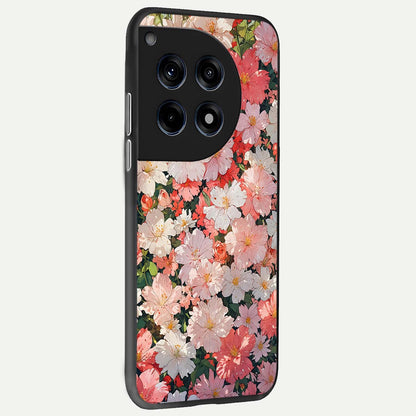  Blush Bloom Field back cover For OnePlus 12R slim fit glass case with vibrant aesthetic design