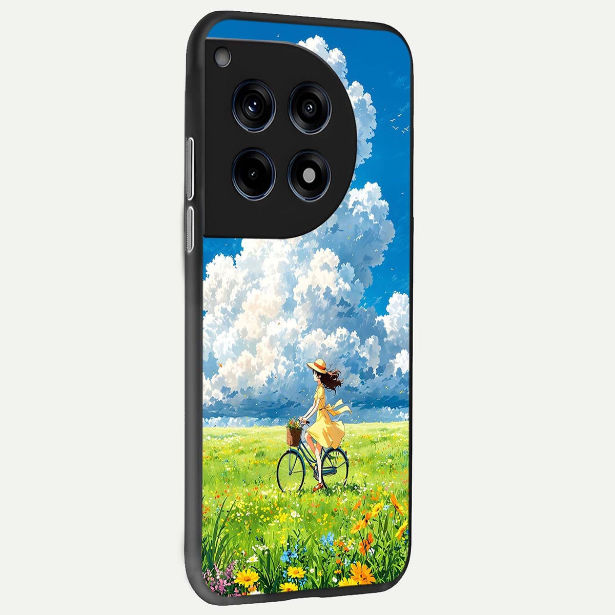  Breezy Meadow Ride back cover For OnePlus 12R slim fit glass case with vibrant aesthetic design