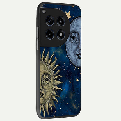 Celestial Moon With Sun back cover For OnePlus 12R slim fit glass case with vibrant aesthetic design