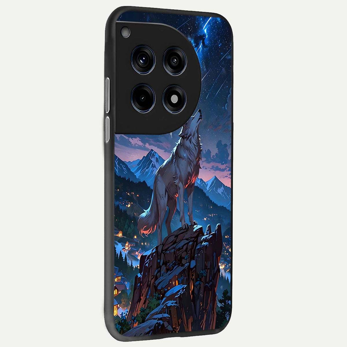  Celestial Wolf Howl back cover For OnePlus 12R slim fit glass case with vibrant aesthetic design