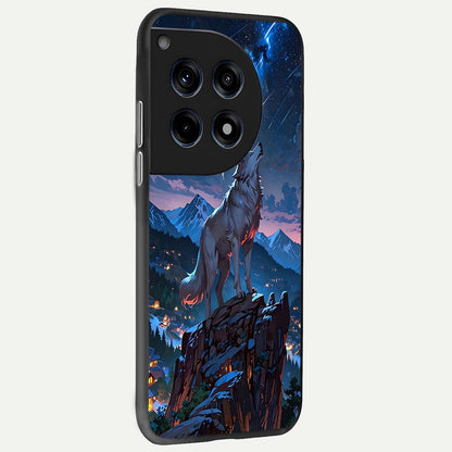 Celestial Wolf Howl back cover For OnePlus 12R slim fit glass case with vibrant aesthetic design