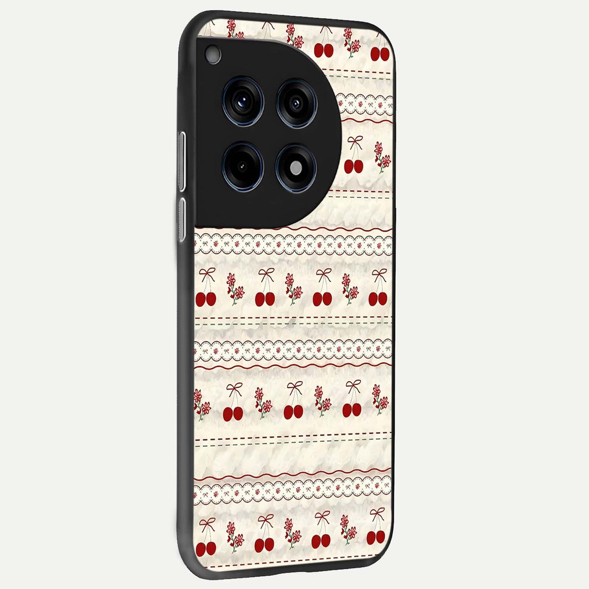  Cherry Bloom Charm back cover For OnePlus 12R slim fit glass case with vibrant aesthetic design