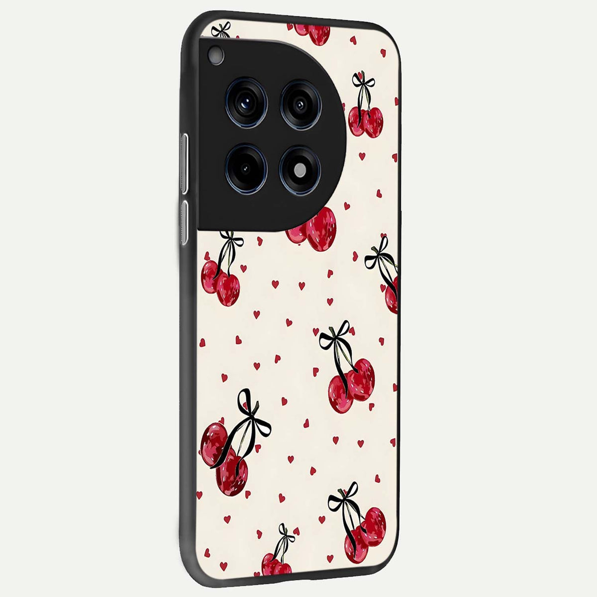  Cherry Heart Bow back cover For OnePlus 12R slim fit glass case with vibrant aesthetic design