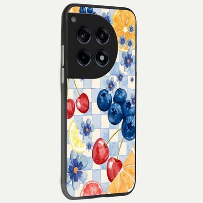  Citrus Bloom Joy back cover For OnePlus 12R slim fit glass case with vibrant aesthetic design