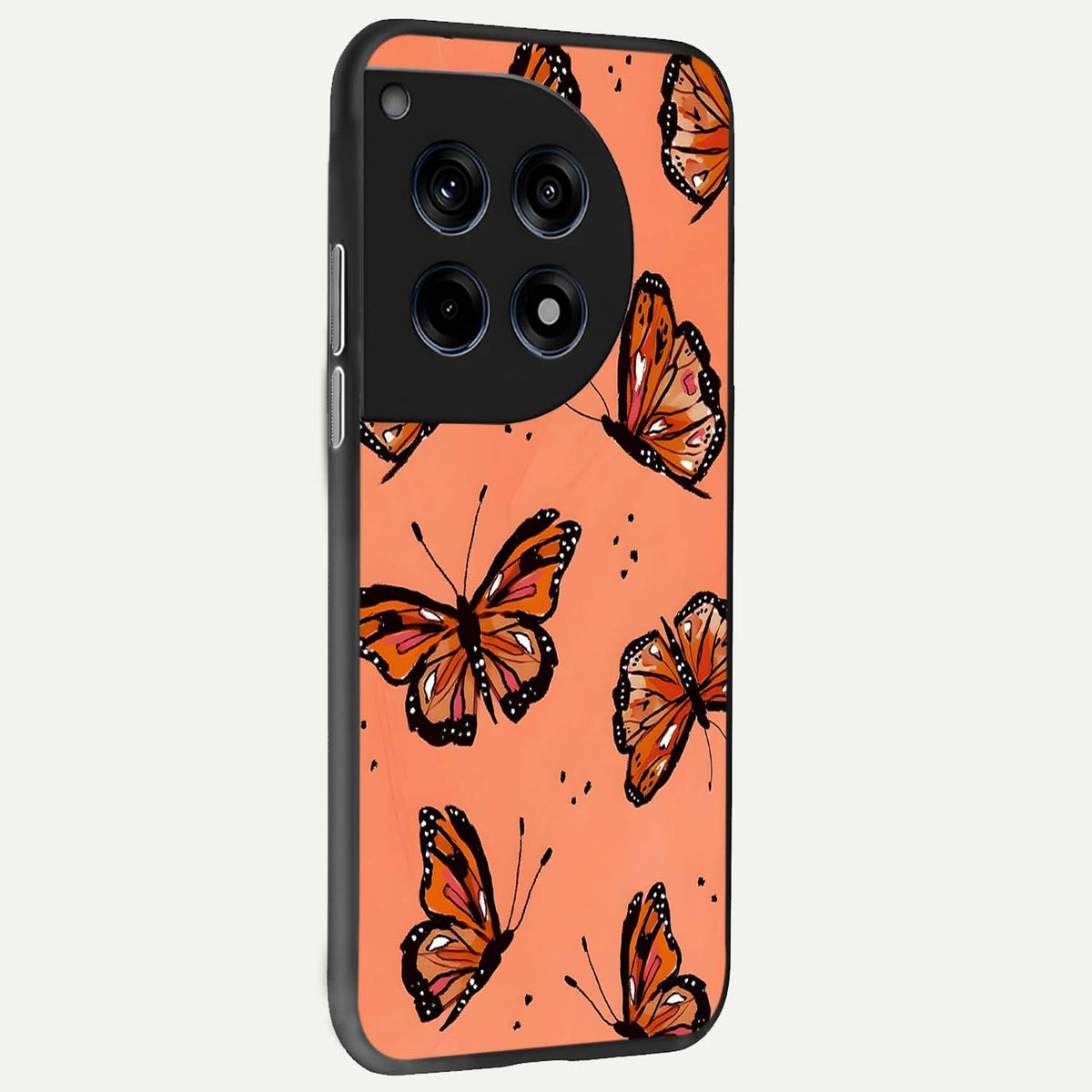  Coral Wing Butterfly back cover For OnePlus 12R slim fit glass case with vibrant aesthetic design