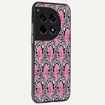  Crimson Paisley Charm back cover For OnePlus 12R slim fit glass case with vibrant aesthetic design