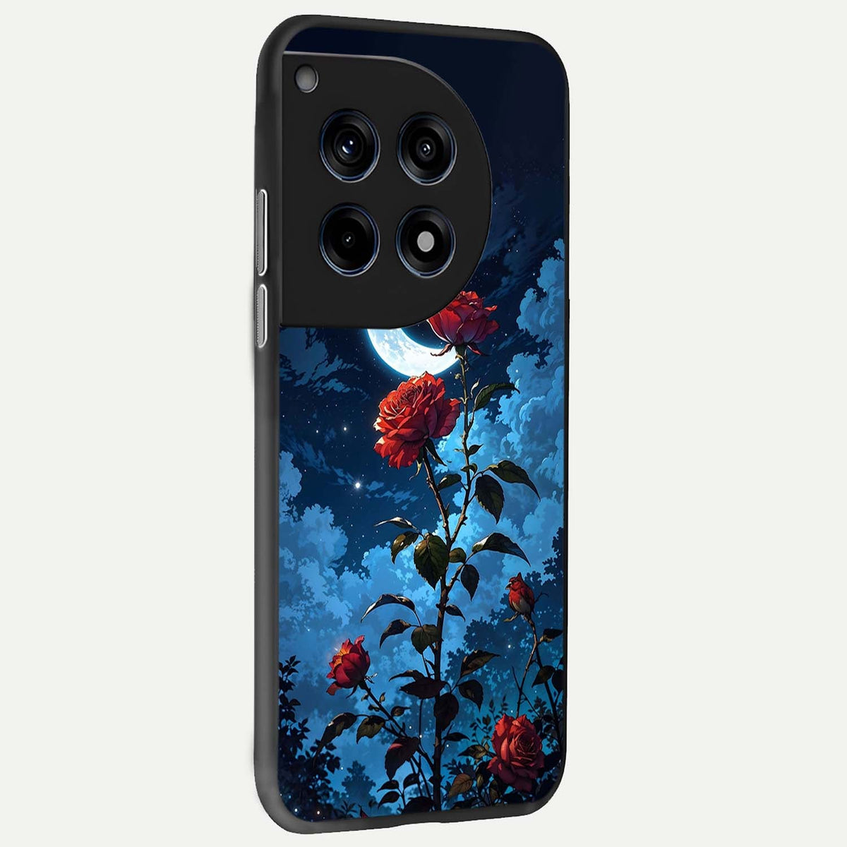  Crimson Rose Moon back cover For OnePlus 12R slim fit glass case with vibrant aesthetic design