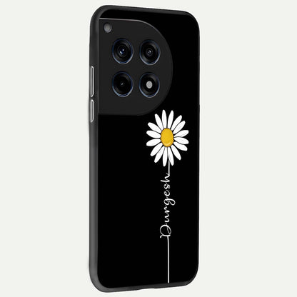  Custom Name White Flower back cover For OnePlus 12R slim fit glass case with vibrant aesthetic design