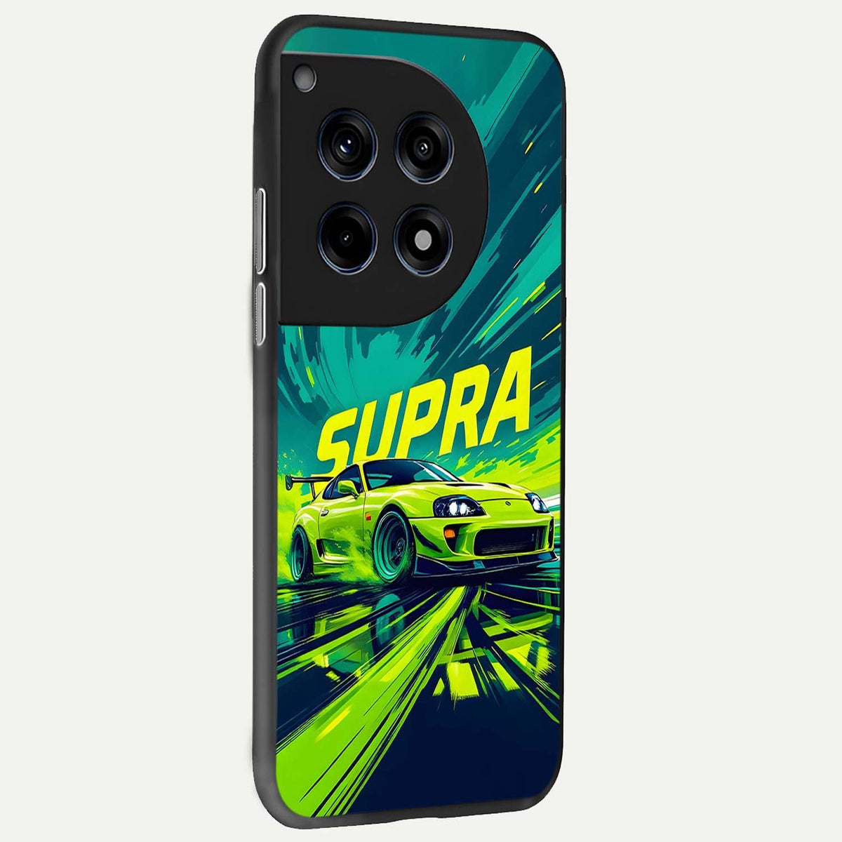  Electric Supra Thunder back cover For OnePlus 12R slim fit glass case with vibrant aesthetic design