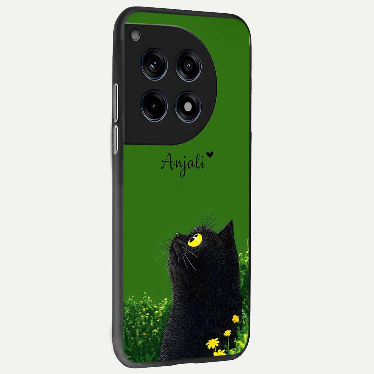  Emerald Cat Custom Name back cover For OnePlus 12R slim fit glass case with vibrant aesthetic design