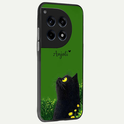  Emerald Cat Custom Name back cover For OnePlus 12R slim fit glass case with vibrant aesthetic design