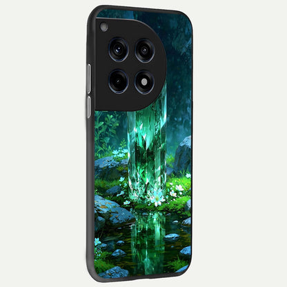  Emerald Light Crystal back cover For OnePlus 12R slim fit glass case with vibrant aesthetic design