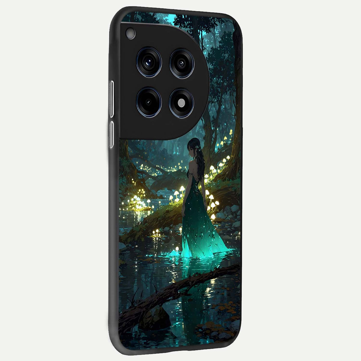  Enchanted Forest Glow back cover For OnePlus 12R slim fit glass case with vibrant aesthetic design