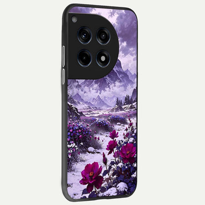  Flower Mountain View back cover For OnePlus 12R slim fit glass case with vibrant aesthetic design