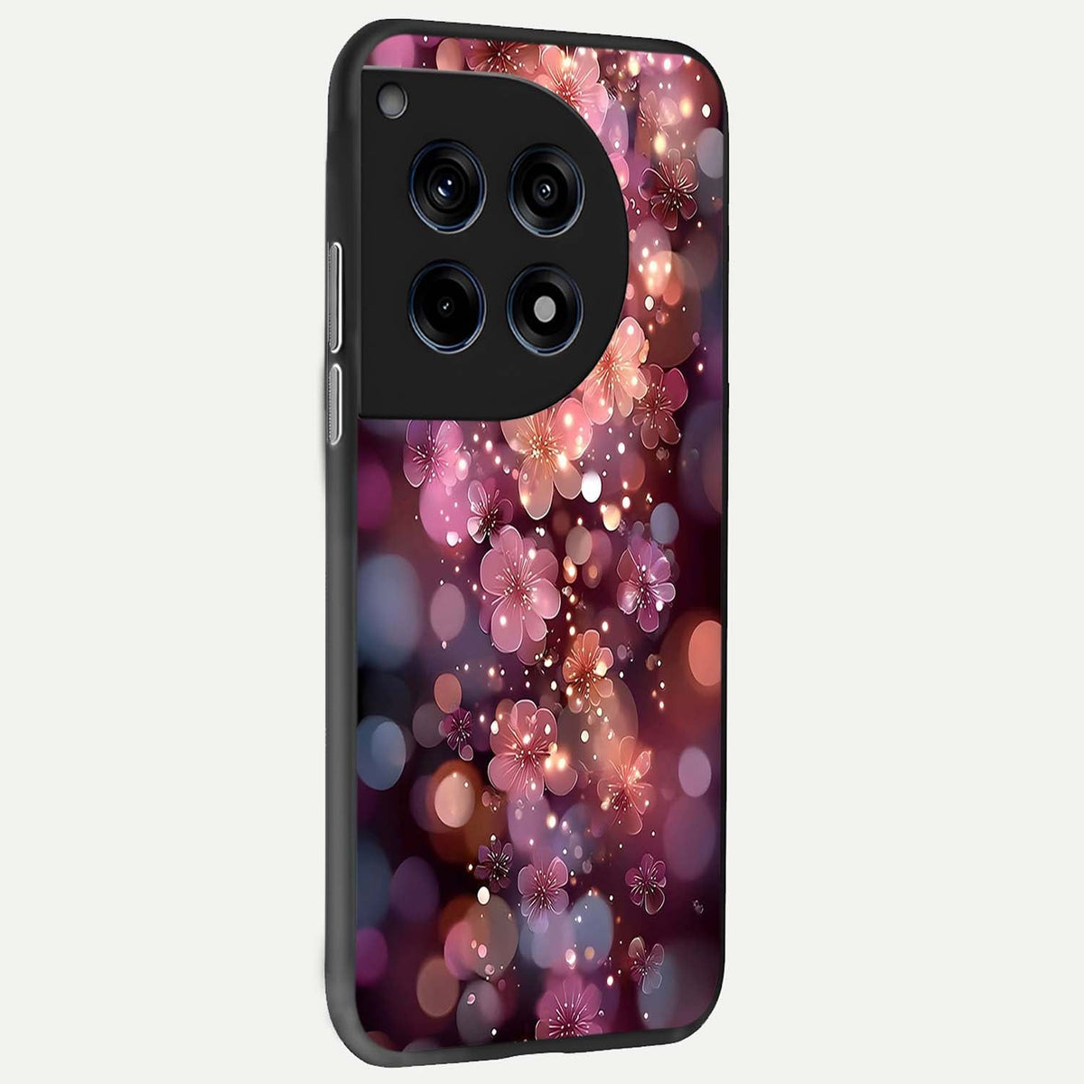  Glowing Petal Bliss back cover For OnePlus 12R slim fit glass case with vibrant aesthetic design