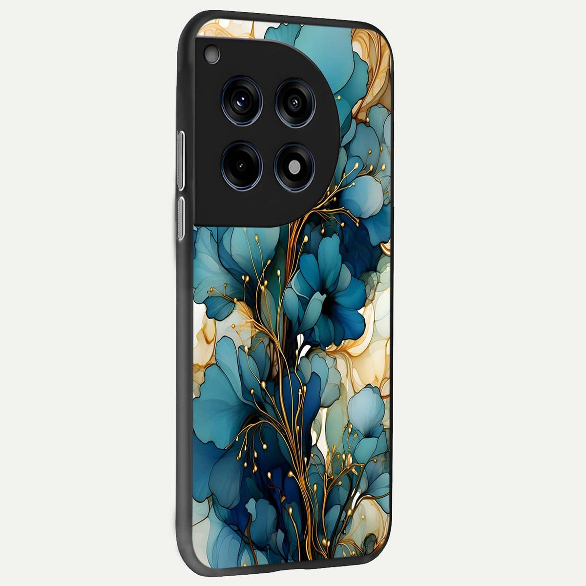  Golden Bloom Symphony back cover For OnePlus 12R slim fit glass case with vibrant aesthetic design