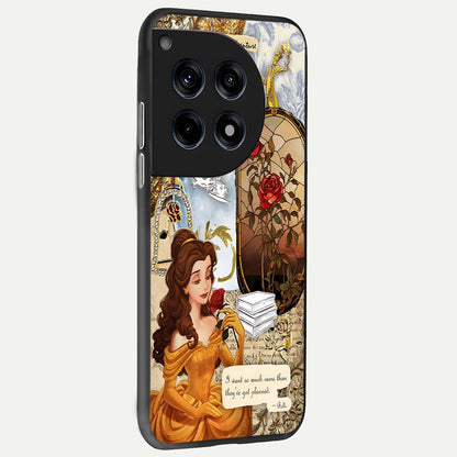  Golden Dream Belle back cover For OnePlus 12R slim fit glass case with vibrant aesthetic design