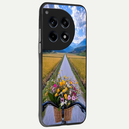  Golden Field Journey back cover For OnePlus 12R slim fit glass case with vibrant aesthetic design