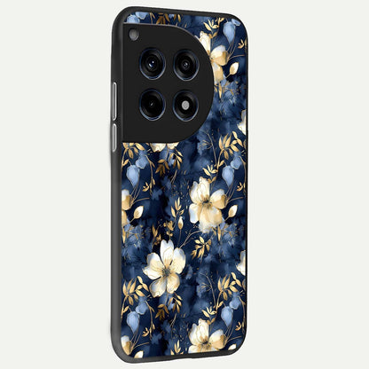  Golden Midnight Bloom back cover For OnePlus 12R slim fit glass case with vibrant aesthetic design