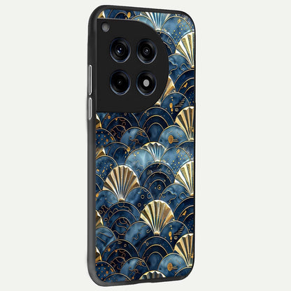  Golden Wave Luxe back cover For OnePlus 12R slim fit glass case with vibrant aesthetic design