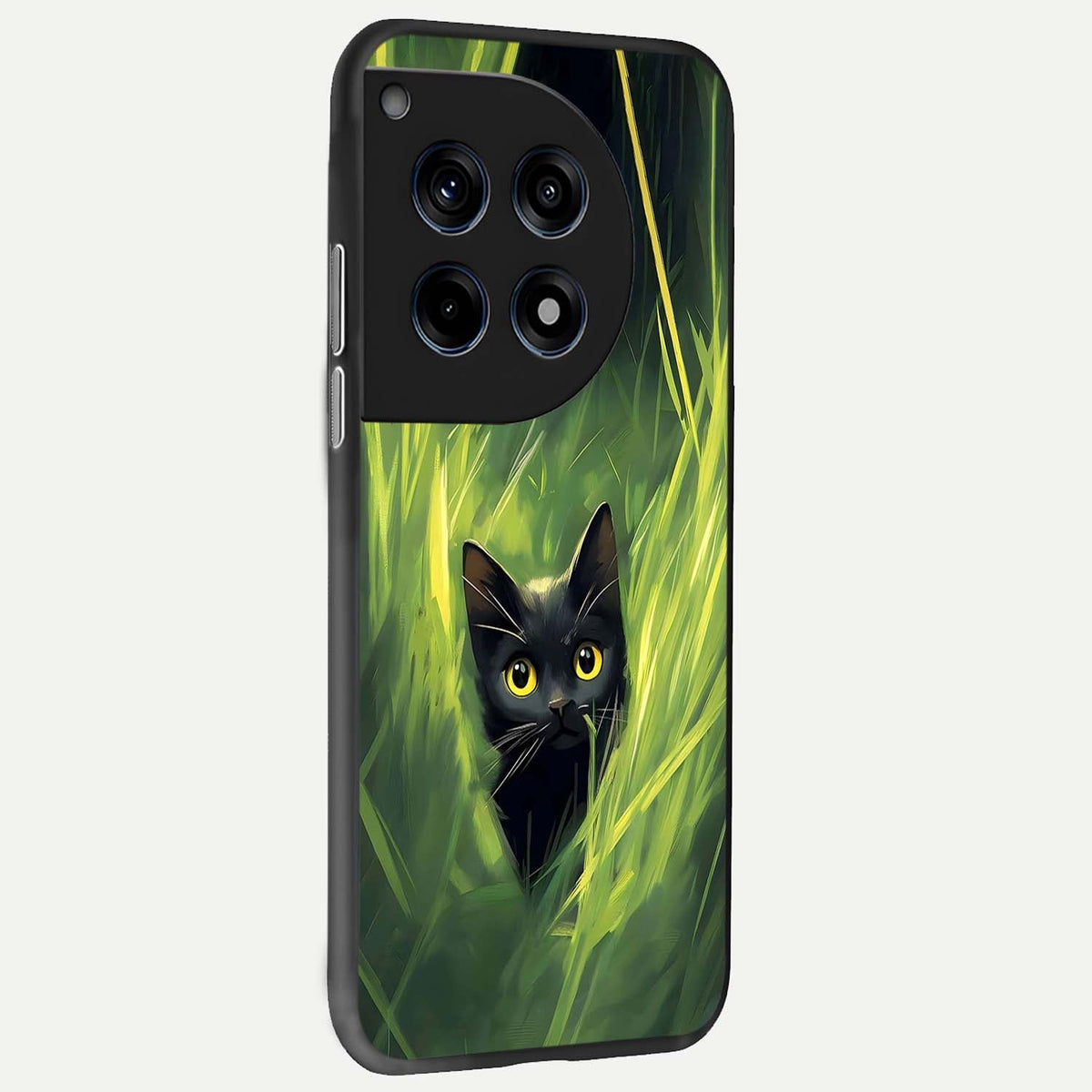  Hidden Cat Whisper back cover For OnePlus 12R slim fit glass case with vibrant aesthetic design