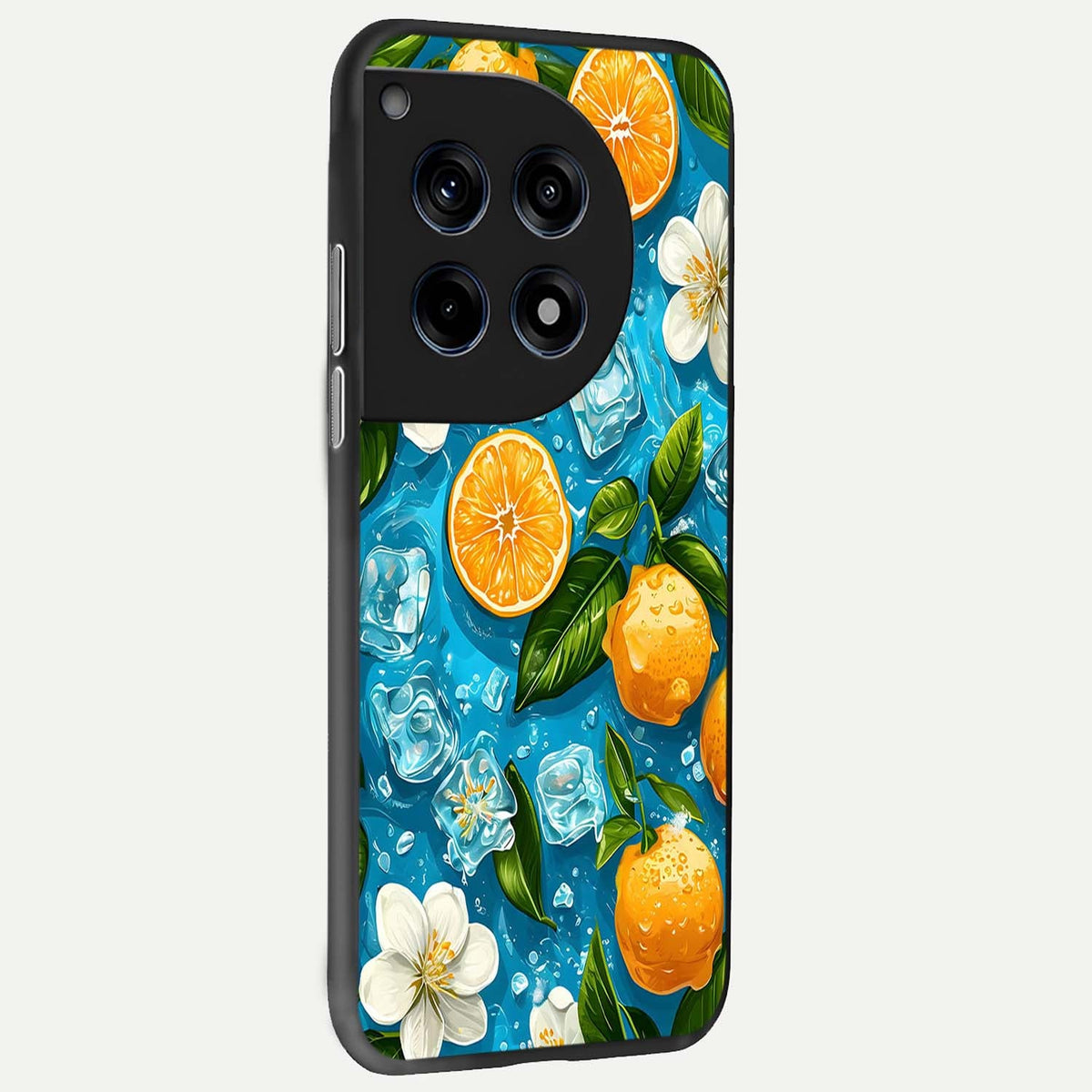  Ice Cube With Orange back cover For OnePlus 12R slim fit glass case with vibrant aesthetic design