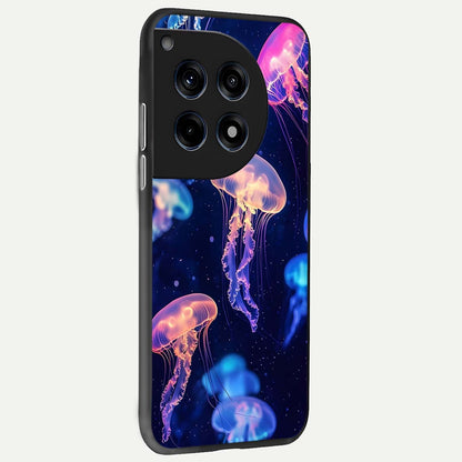  Jellyfish Pattern back cover For OnePlus 12R slim fit glass case with vibrant aesthetic design