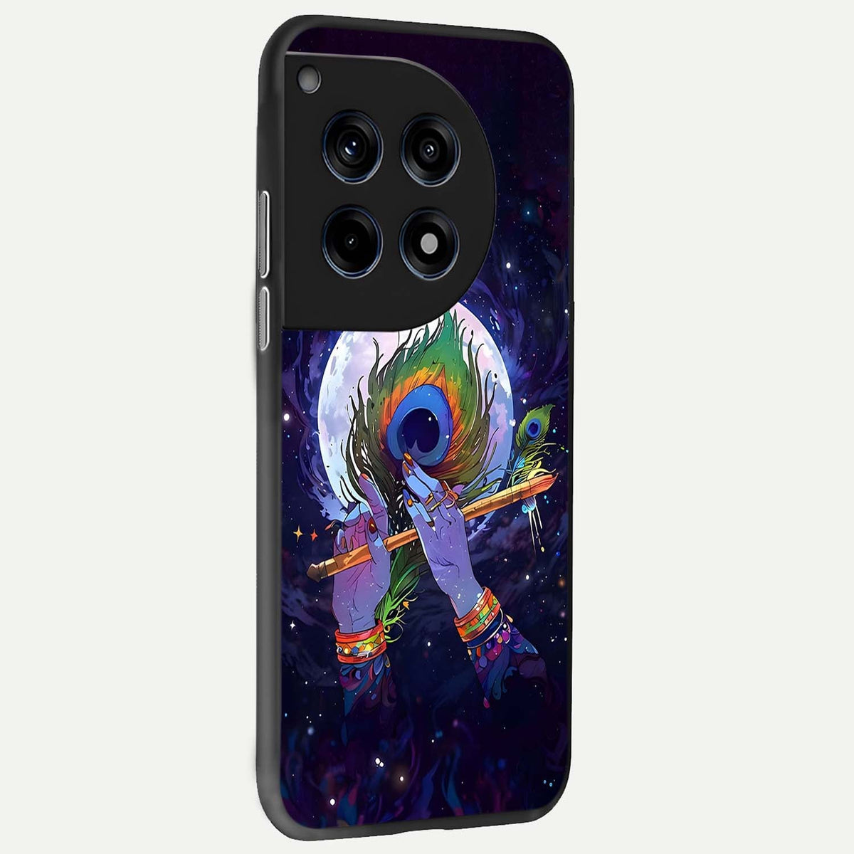  Krishna Hands Art back cover For OnePlus 12R slim fit glass case with vibrant aesthetic design