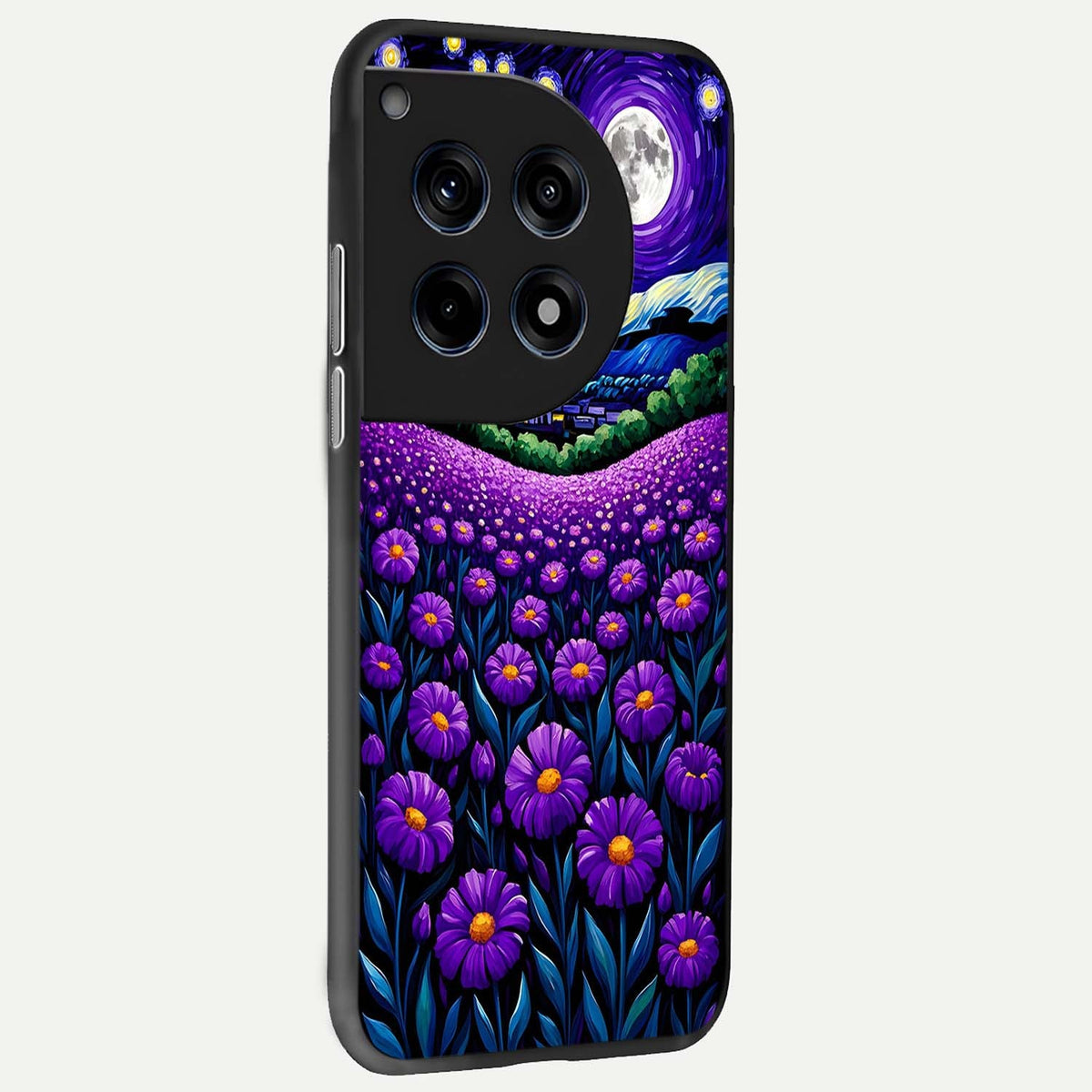  Lavender Moon Field back cover For OnePlus 12R slim fit glass case with vibrant aesthetic design