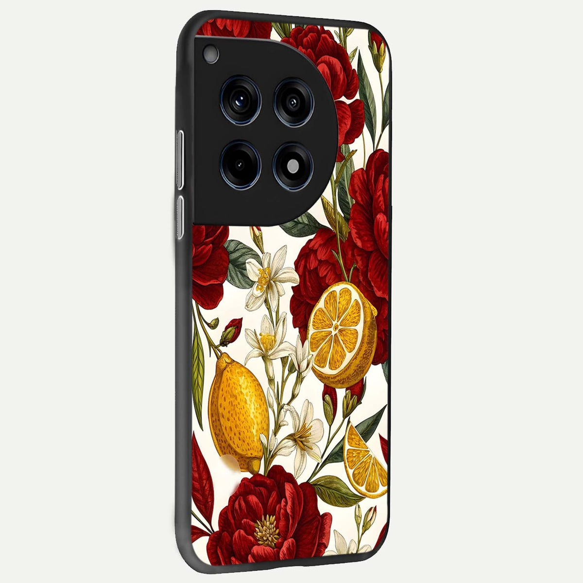  Lemon Rose Charm back cover For OnePlus 12R slim fit glass case with vibrant aesthetic design