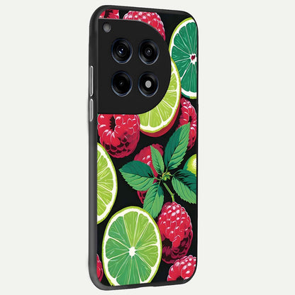  Lime and Raspberry Pattern back cover For OnePlus 12R slim fit glass case with vibrant aesthetic design