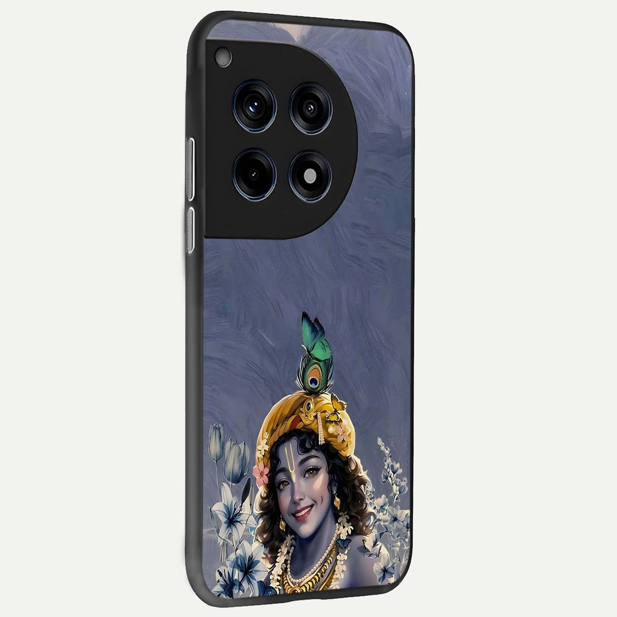  Lord Krishna back cover For OnePlus 12R slim fit glass case with vibrant aesthetic design