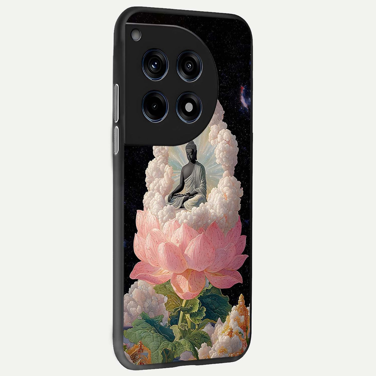 Lotus Divine Peace back cover For OnePlus 12R slim fit glass case with vibrant aesthetic design