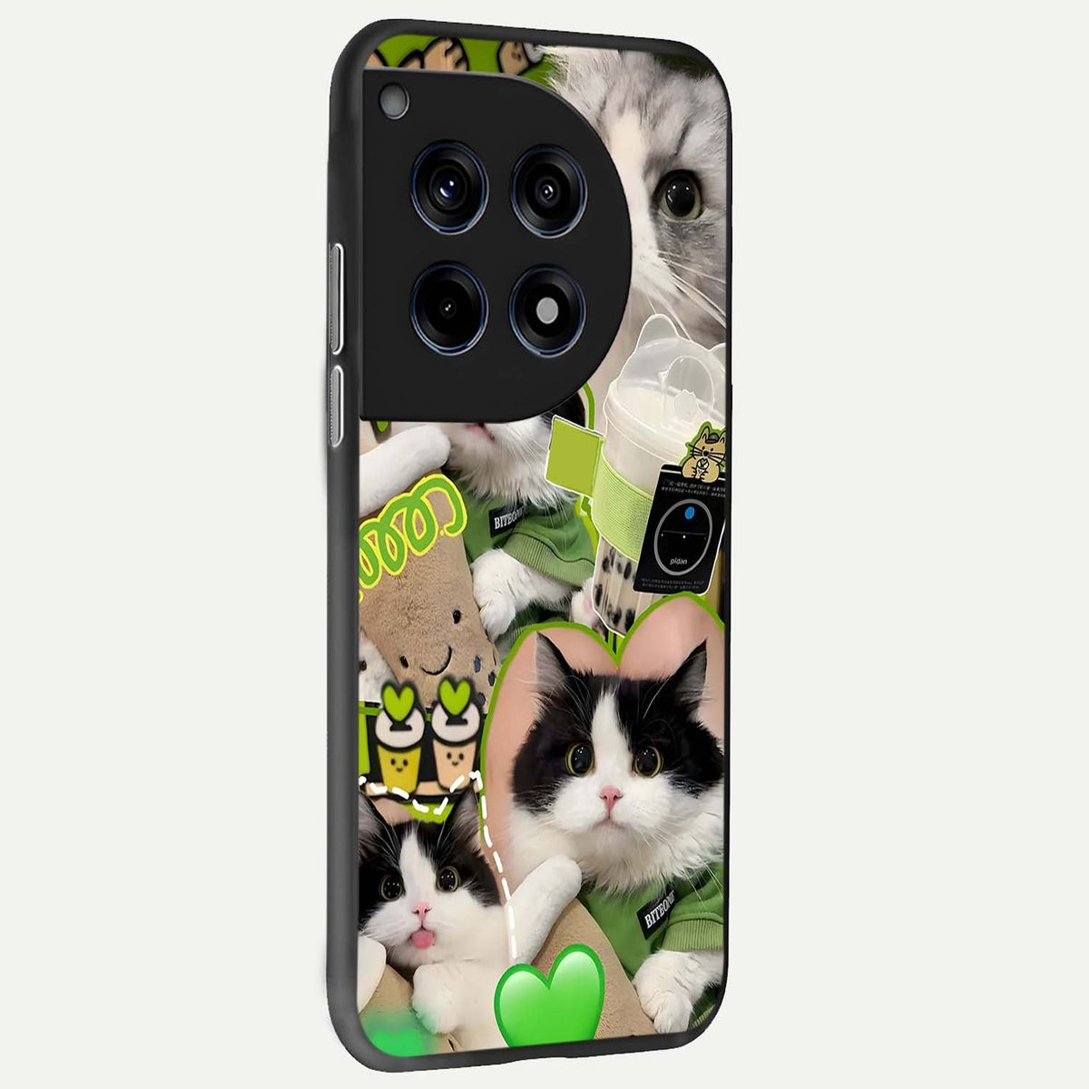  Matcha Cats Mood back cover For OnePlus 12R slim fit glass case with vibrant aesthetic design
