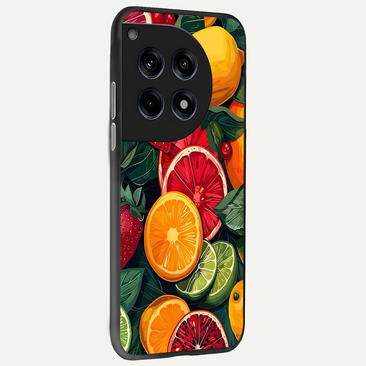  Multiple Fruits back cover For OnePlus 12R slim fit glass case with vibrant aesthetic design